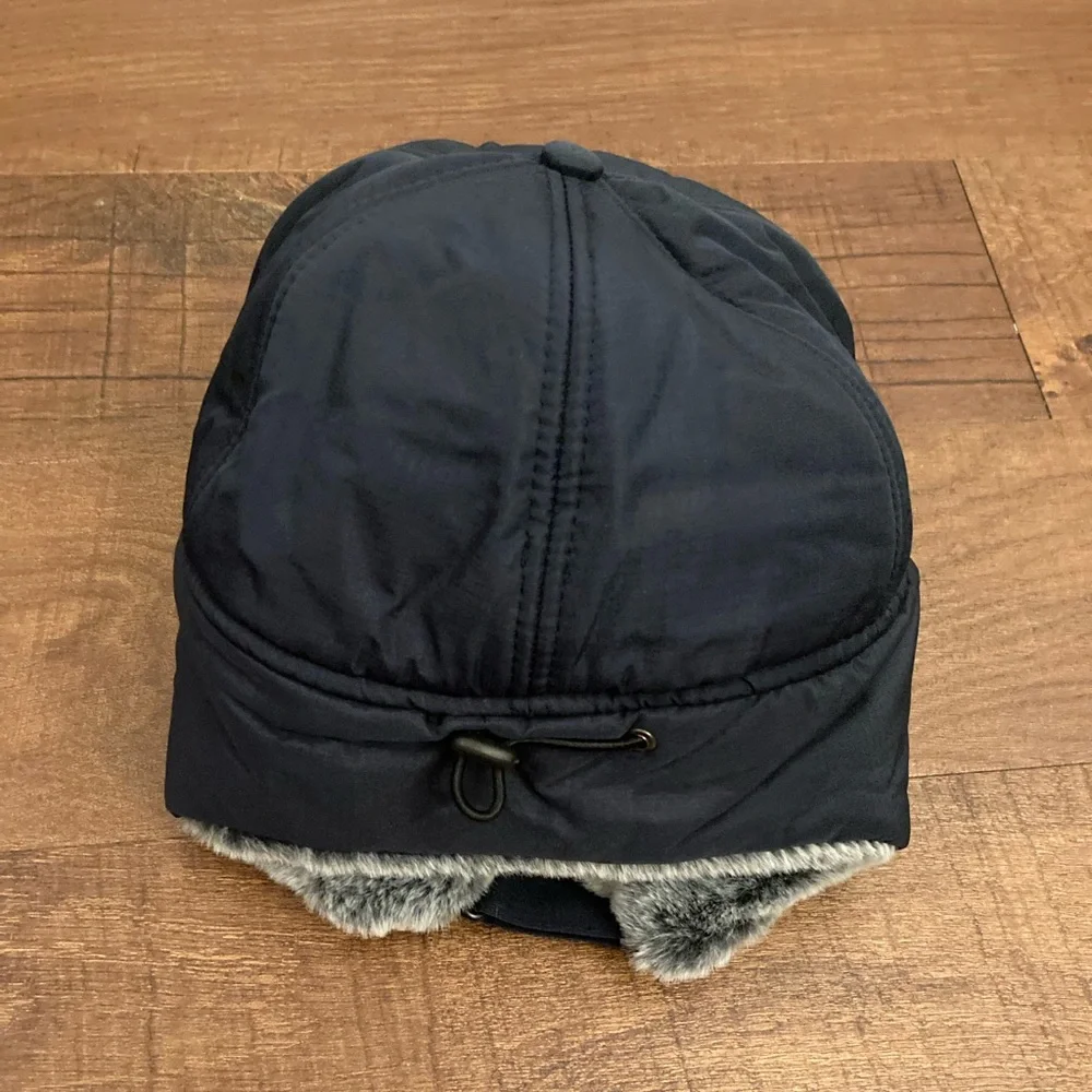 Supplex Fitted Trapper Hat Navy Blue Faux Fur Winter Cap OSFM